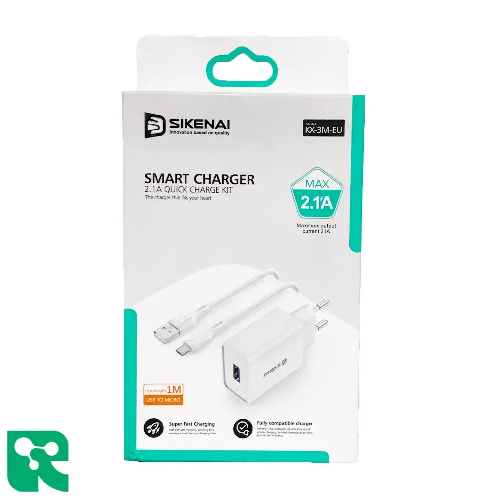 آداپتور شارژ فست شارژ با کابل سیکنای KX-3M-EU